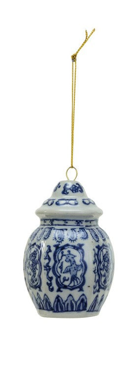 Stoneware Ginger Jar Ornament, Blue & White