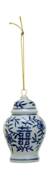 Stoneware Ginger Jar Ornament, Blue & White