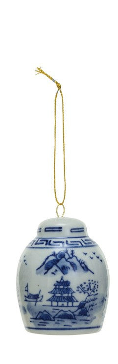 Stoneware Ginger Jar Ornament, Blue & White