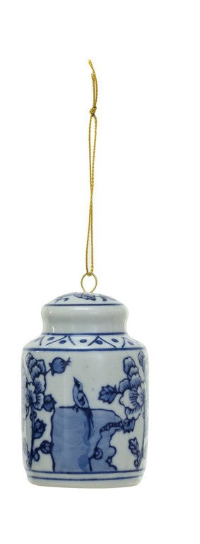 Stoneware Ginger Jar Ornament, Blue & White