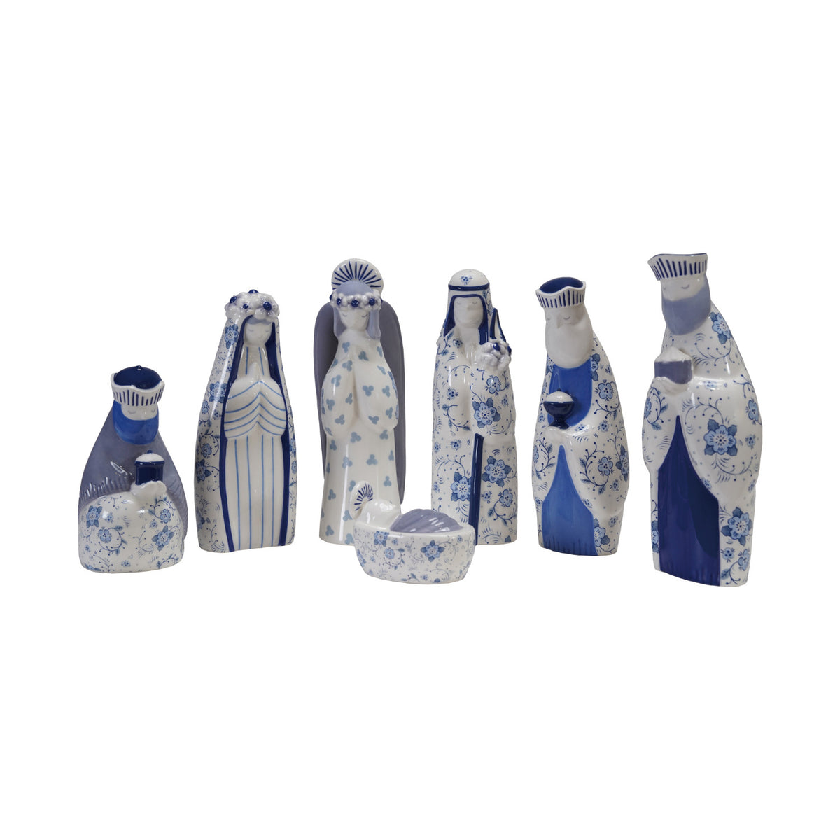 Ceramic Nativity with Floral Pattern, Blue & White Set