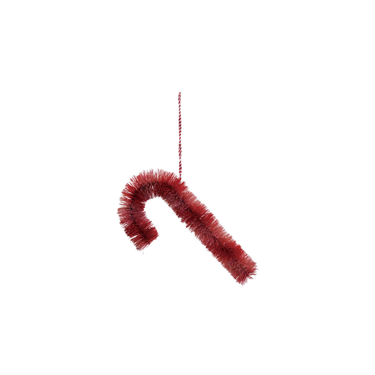 Sisal Bottle Brush Candy Cane Ornament with Stripes, Pink & Red