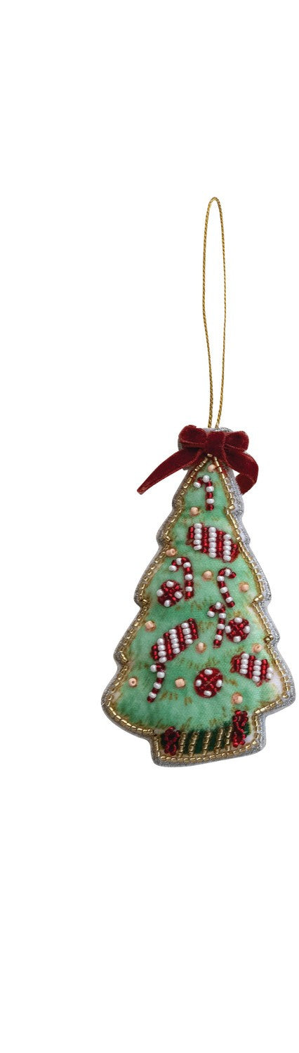 Handmade Beaded Fabric Christmas Tree Ornament