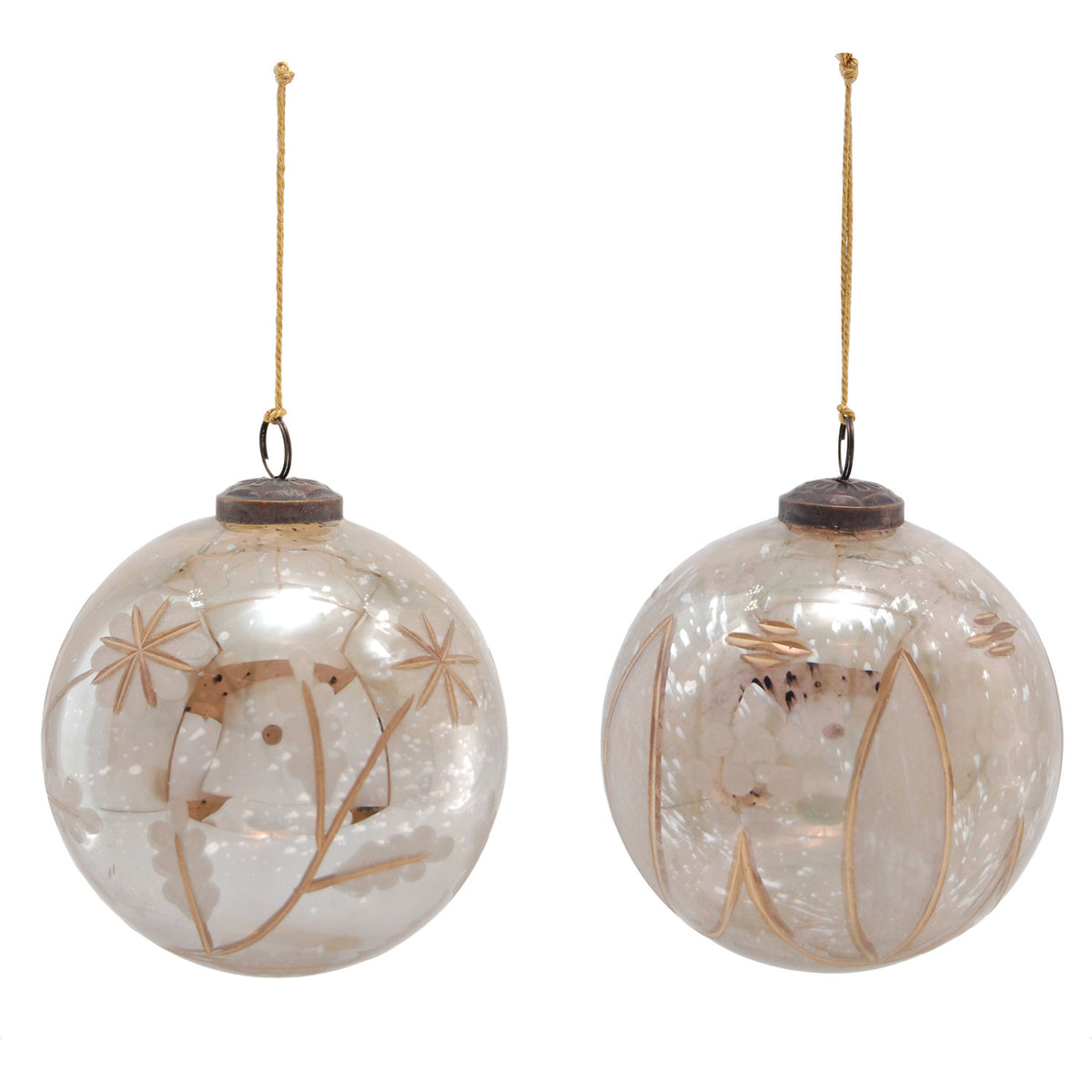 Etched Mercury Glass Ball Ornament with Design