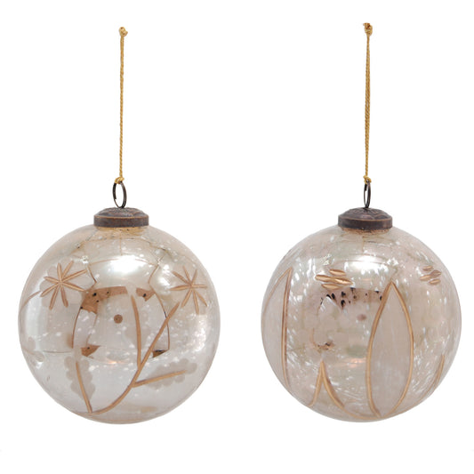 Etched Mercury Glass Ball Ornament with Design