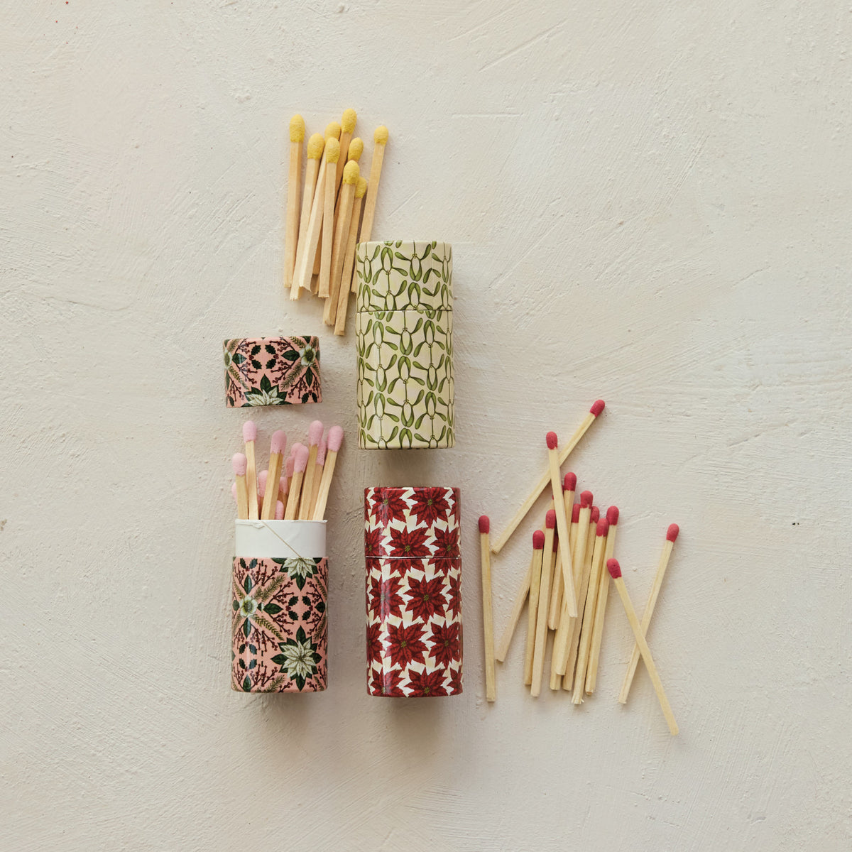 Safety Matches in Tube Matchbox with Seasonal Botanical Pattern