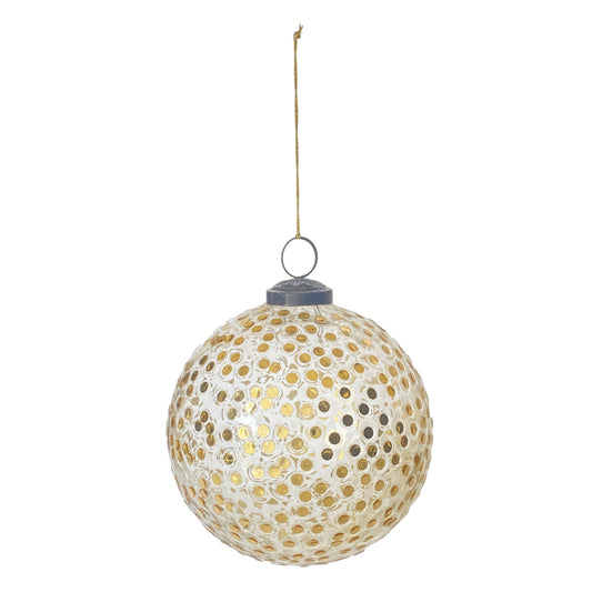 Glass Ball Ornament with Embedded Sequins, Gold Finish