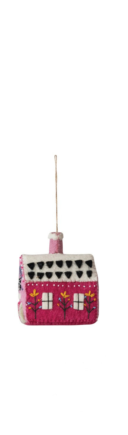 Handmade Wool Felt Animal/Cottage Ornament with Embroidery, Sequins & Beads