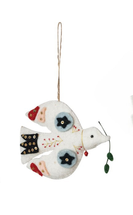 Handmade Wool Felt Animal/Cottage Ornament with Embroidery, Sequins & Beads