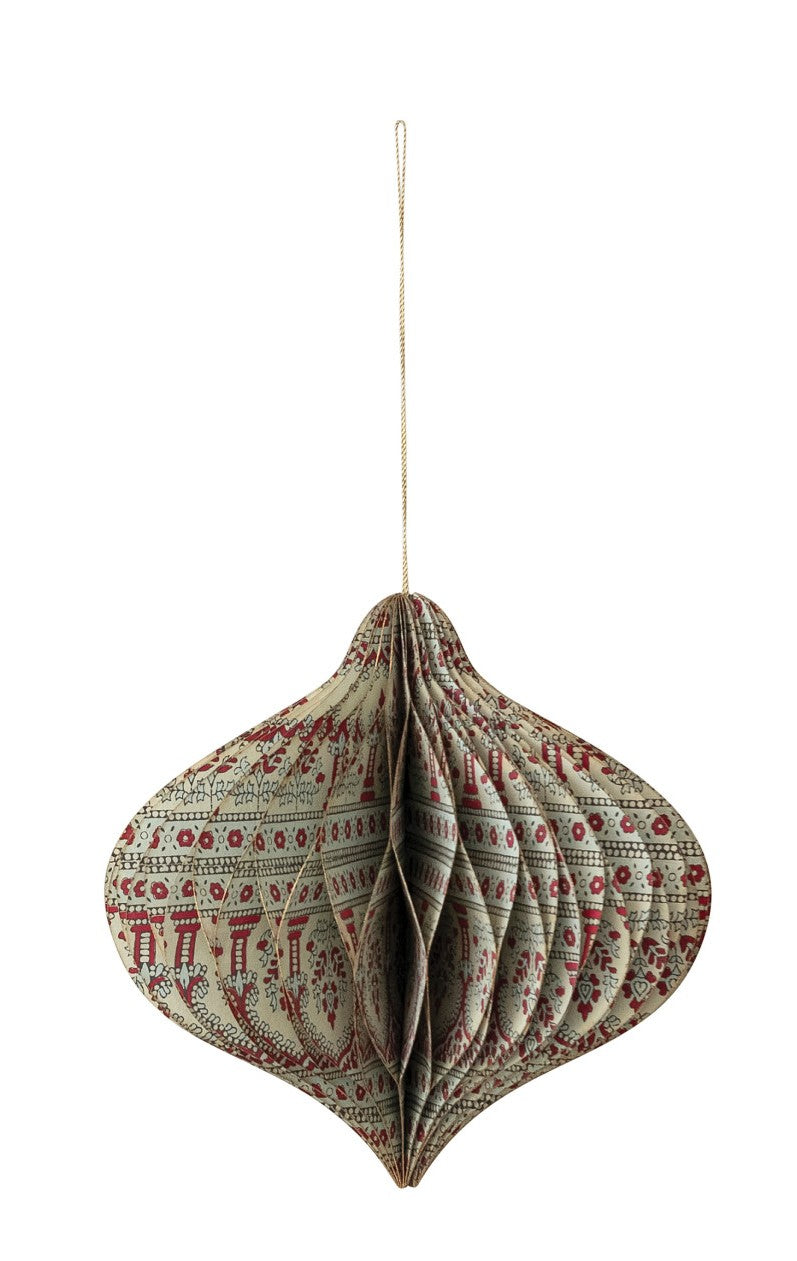 Handmade Recycled Block Printed Paper Folding Honeycomb Finial Ornament