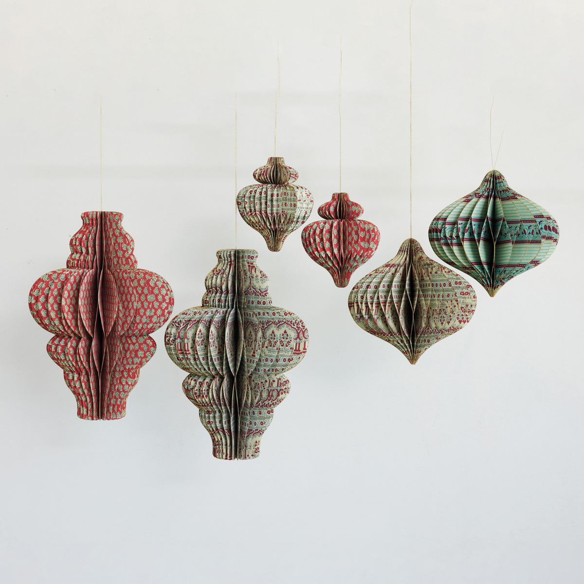 Handmade Recycled Block Printed Paper Folding Honeycomb Finial Ornament
