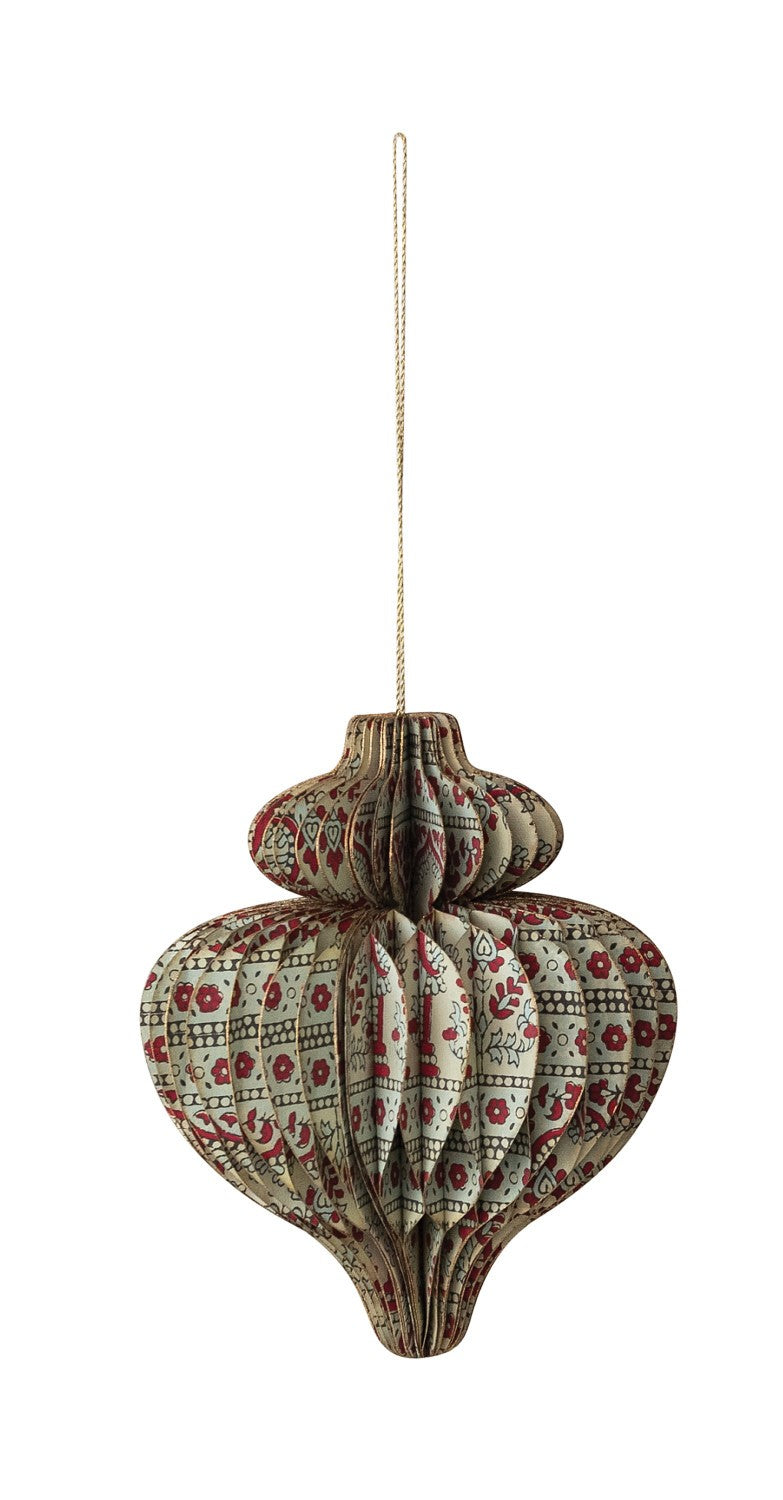 Handmade Recycled Block Printed Paper Folding Honeycomb Finial Ornament