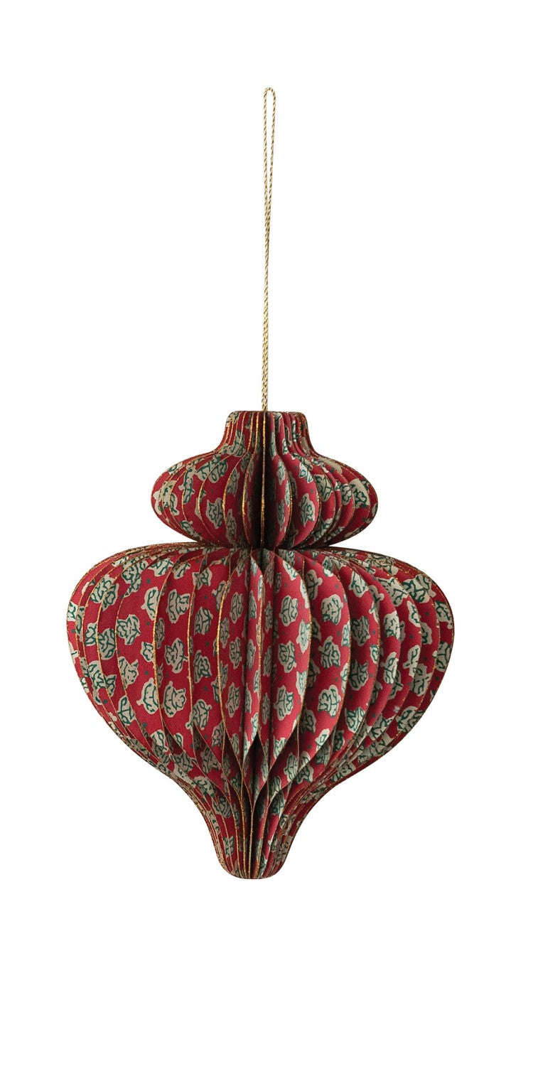 Handmade Recycled Block Printed Paper Folding Honeycomb Finial Ornament