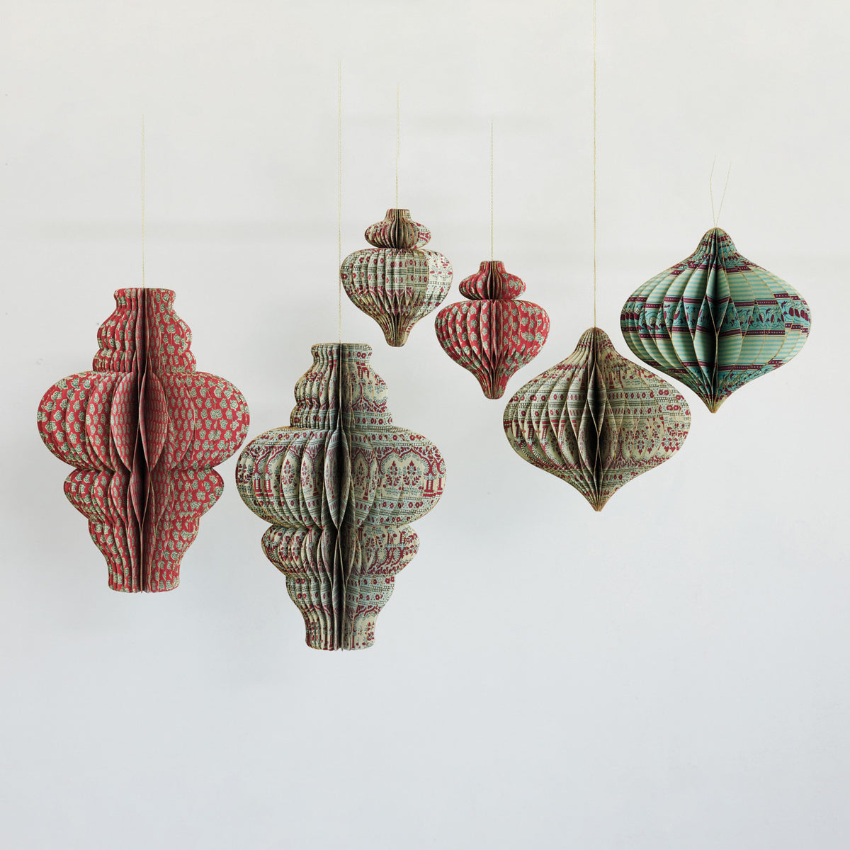 Handmade Recycled Block Printed Paper Folding Honeycomb Finial Ornament