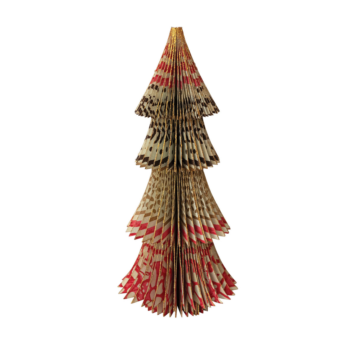 Decorative paper tree with red and black patterns on a white background