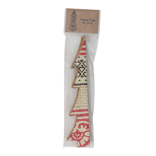 Handmade Recycled Block Printed Paper Folding Honeycomb Tree with Vintage Pattern