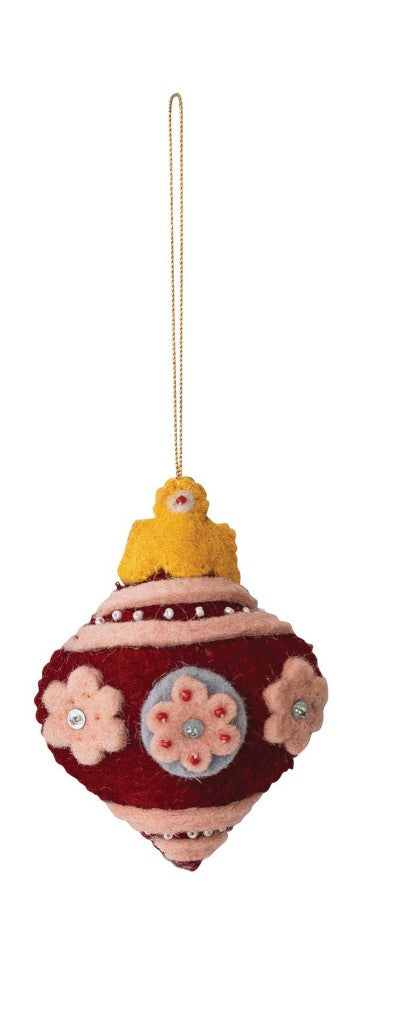 Handmade Wool Felt Finial Ornament with Embroidery, Sequins & Beads