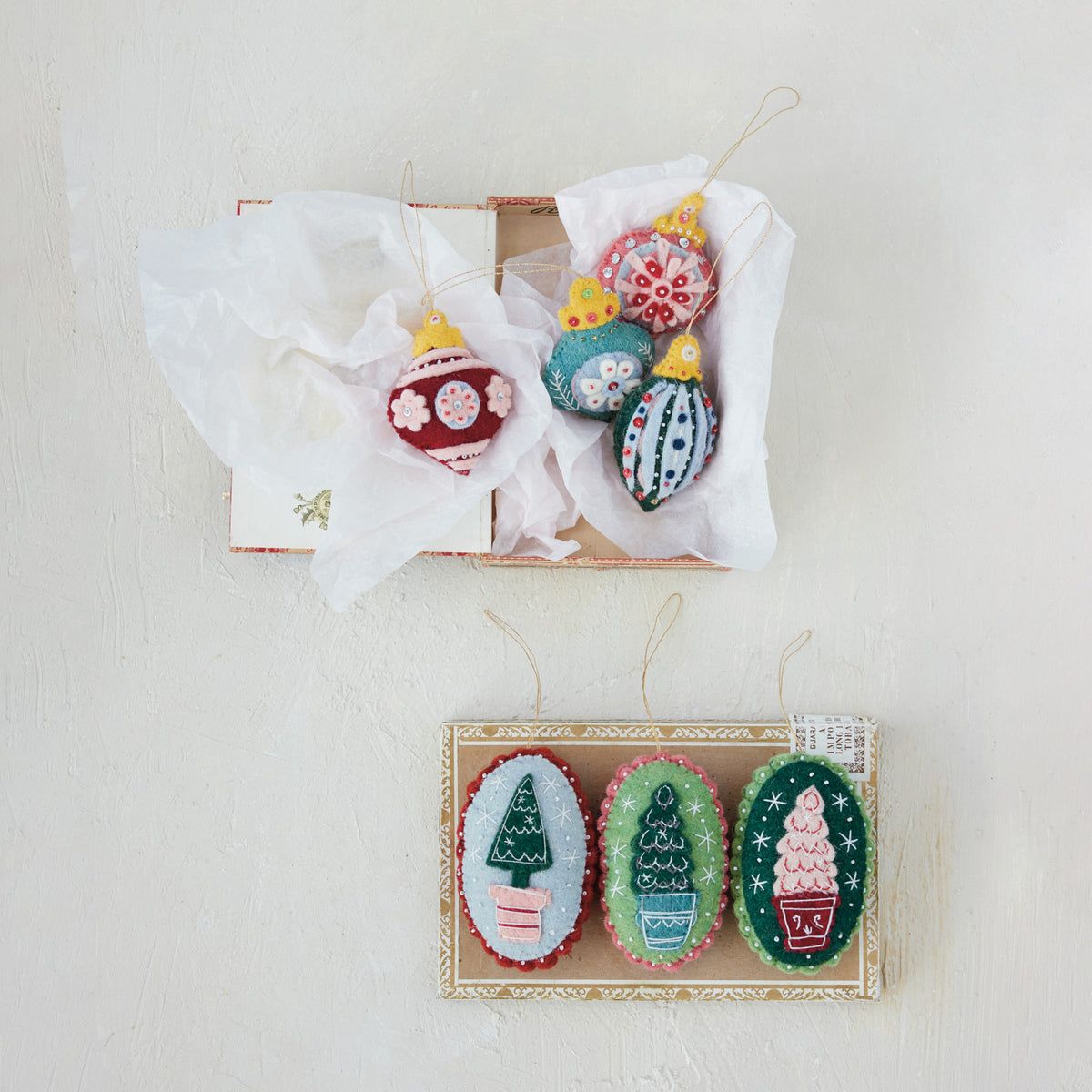 Handmade Wool Felt Finial Ornament with Embroidery, Sequins & Beads