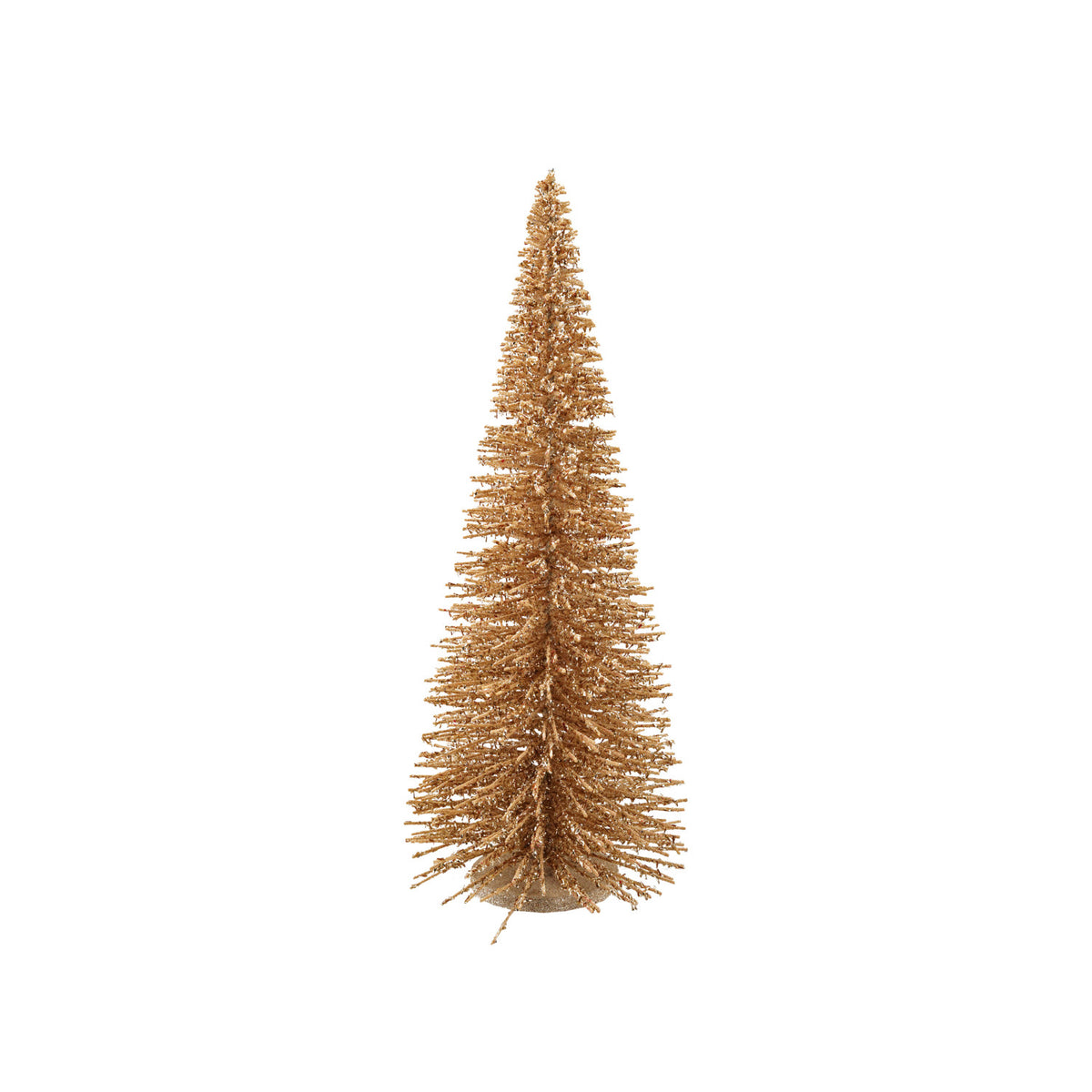 Gold tinsel Christmas tree on a white background