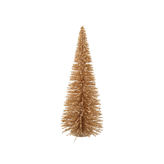 Gold tinsel Christmas tree on a white background