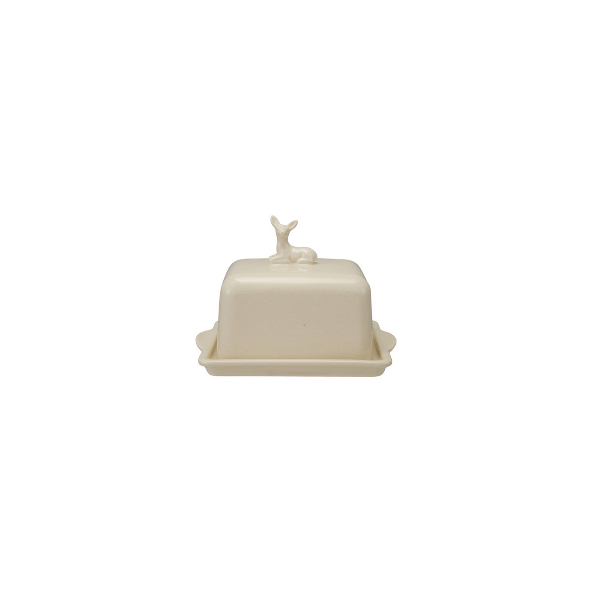 White ceramic butter dish with lid on a white background