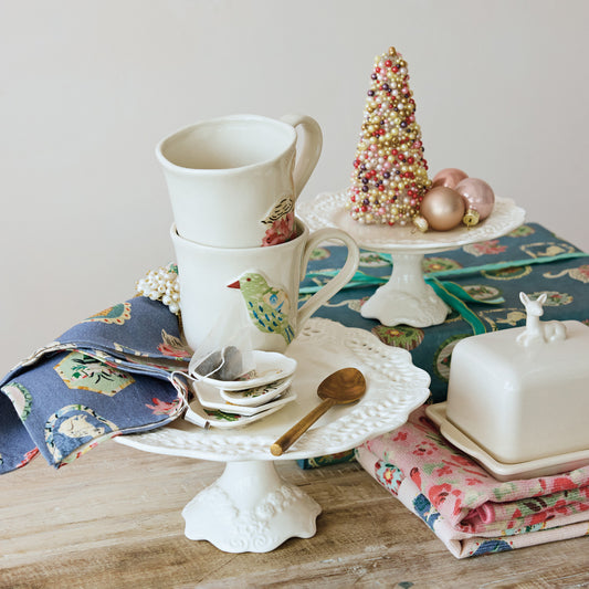 Stoneware Butter Dish with Deer, White