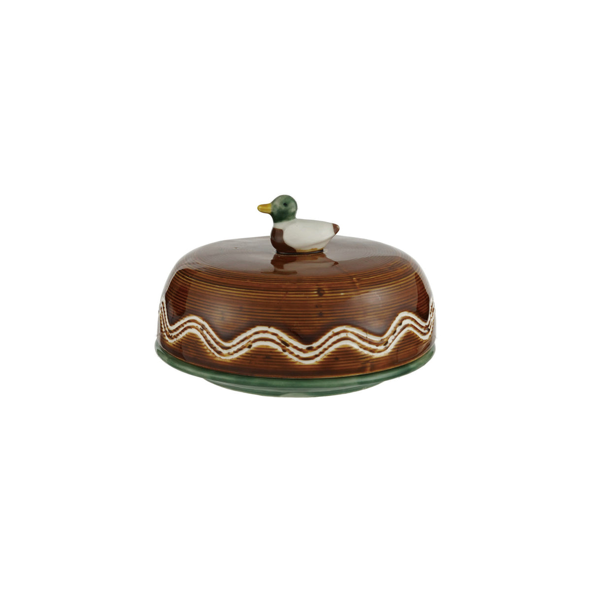 Hand-Painted Stoneware Butter Dish with Lid & Duck Finial