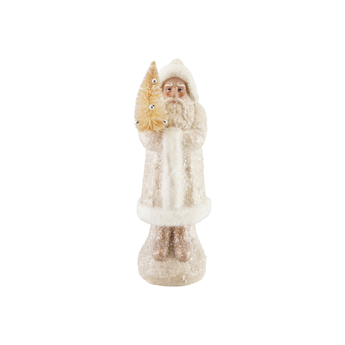 Decorative figure of a bearded man in a long coat holding a bundle of sticks on a white background