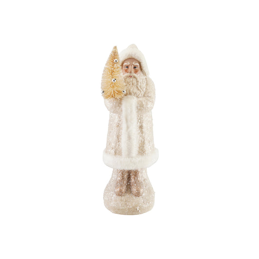 Decorative figure of a bearded man in a long coat holding a bundle of sticks on a white background