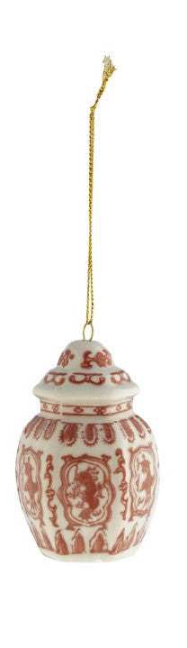 Stoneware Ginger Jar Ornament, Burgundy & White