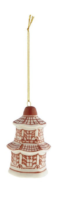 Stoneware Ginger Jar Ornament, Burgundy & White