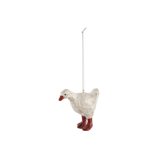 Decorative goose ornament hanging on a white background