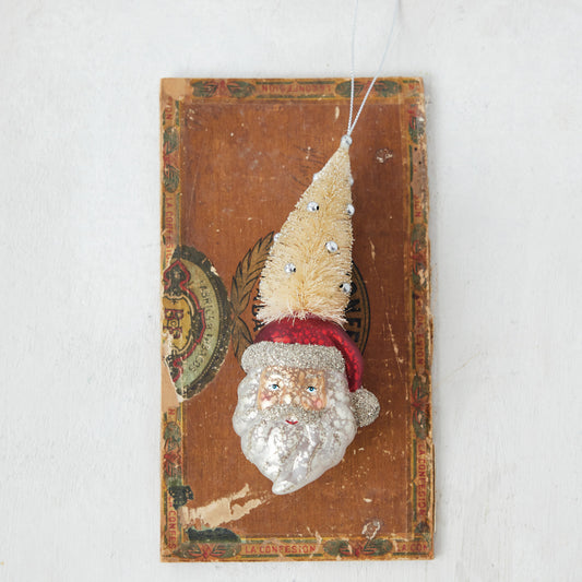 Hand-Painted Mercury Glass Santa Head Ornament with Bottle Brush Tree, Ornaments & Glitter