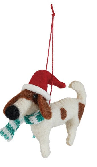 Wool Felt Dog in Hat & Scarf/Sweater Ornament