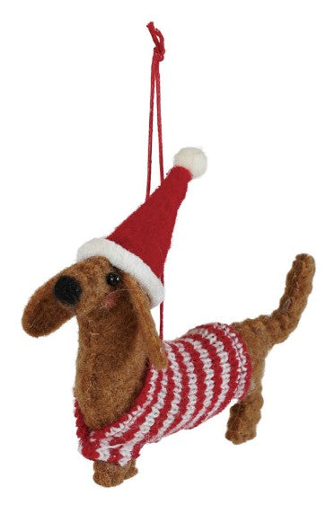 Wool Felt Dog in Hat & Scarf/Sweater Ornament