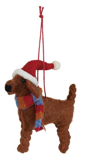 Wool Felt Dog in Hat & Scarf/Sweater Ornament