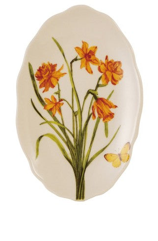 Stoneware Scalloped Plate with Flowers, White, 4 Styles