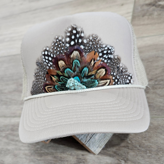 Feather Western Trucker Hat, Khaki