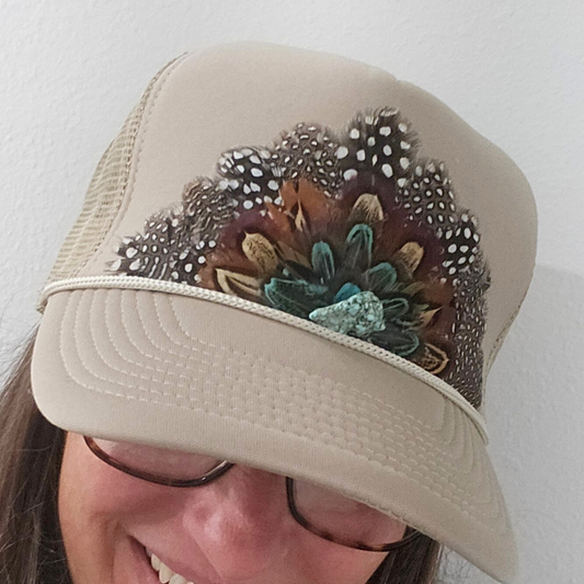 Feather Western Trucker Hat, Khaki