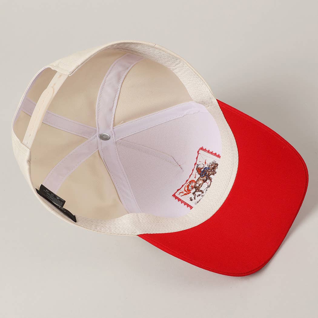 Cowboy Horse Embroidery Two-Tone Red Cap