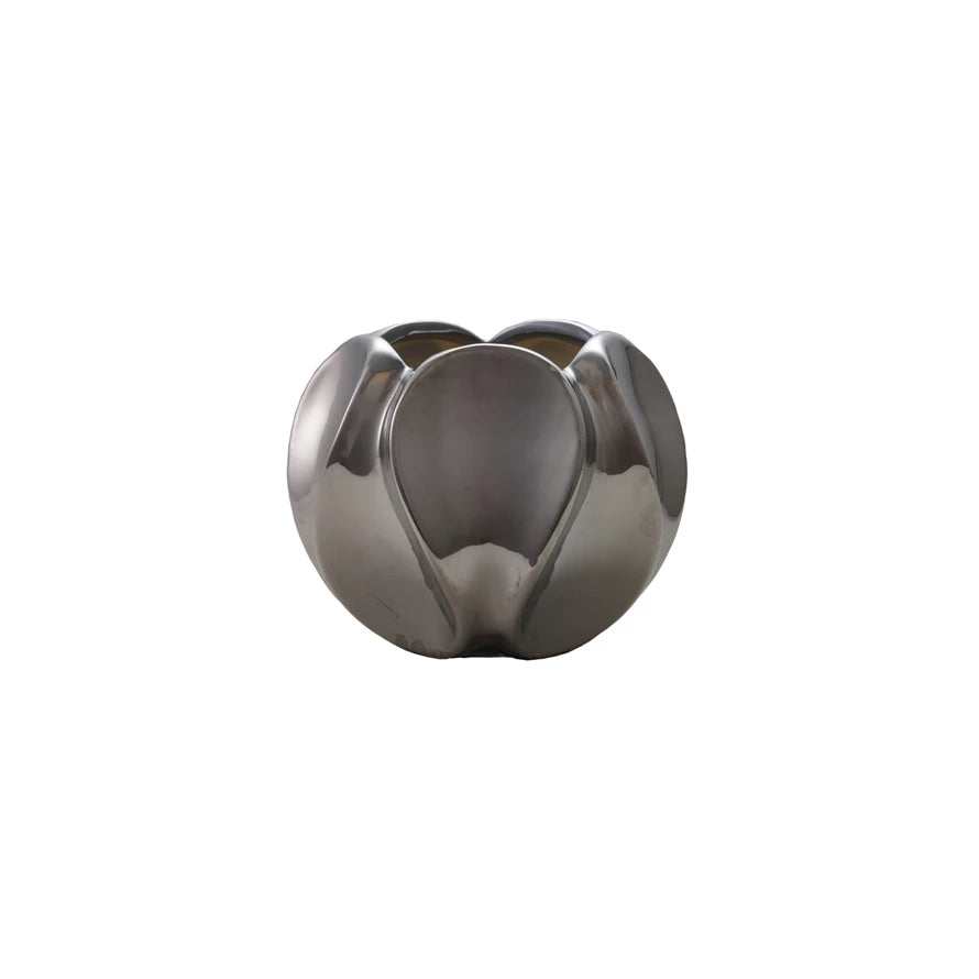Stoneware Sculpted Planter, Chrome Finish