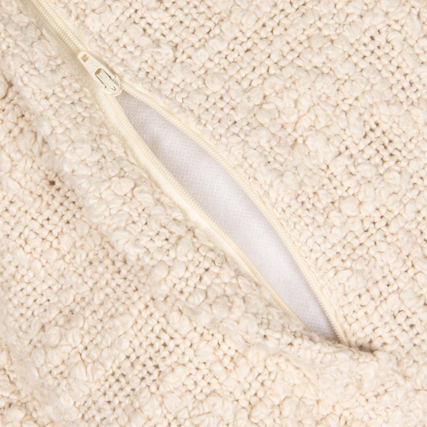 20" Square Woven Cotton Bouclé Pillow with Fringe & Flanged Edge