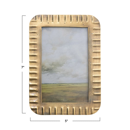 Metal Ribbed Photo Frame, Antique Brass Finish (Holds 4" x 6" Photo)