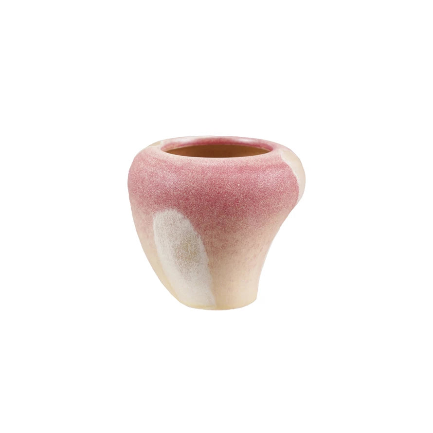 Stoneware Planter, Reactive Glaze, Natural & Berry Color