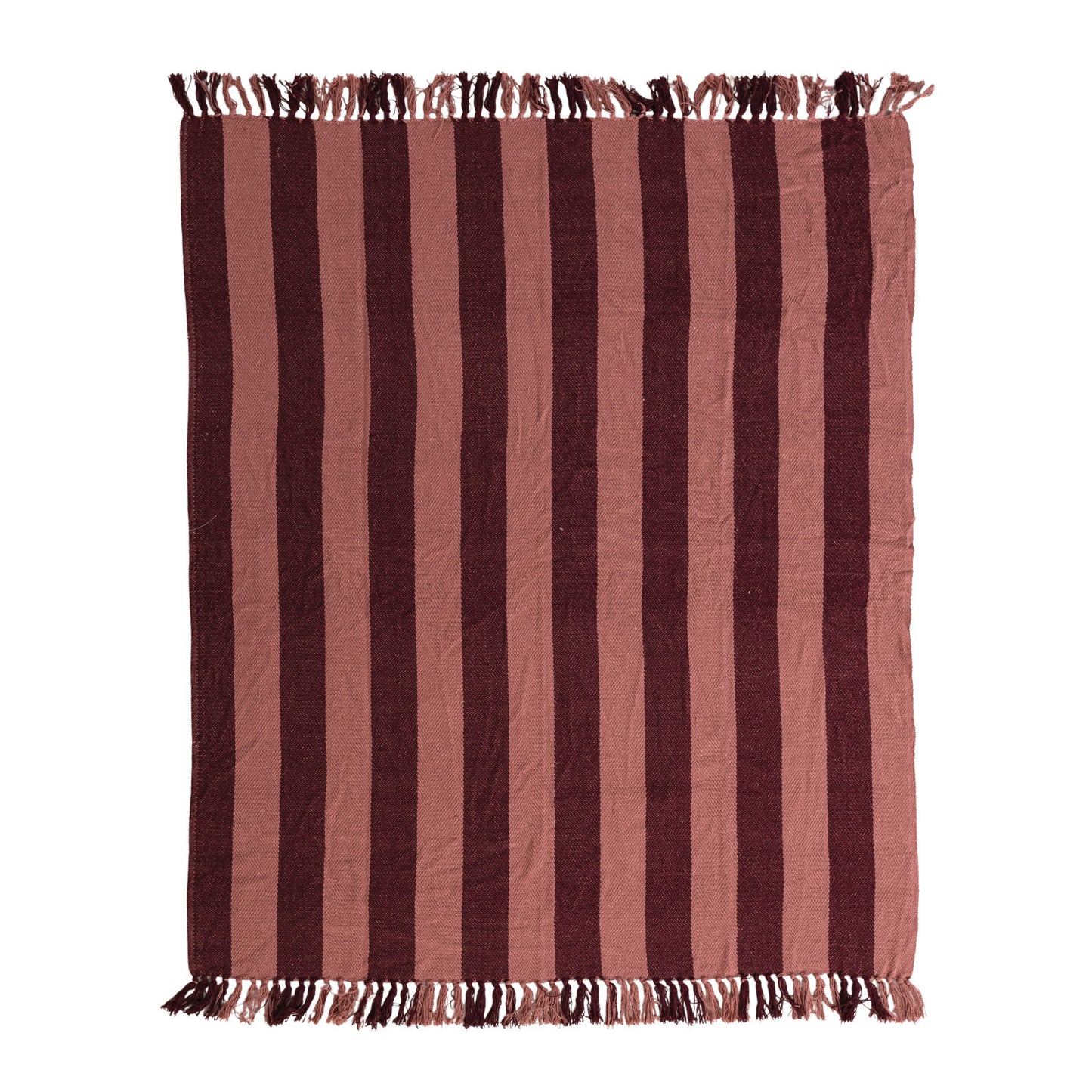Woven Recycled Cotton Blend Striped Throw with Fringe