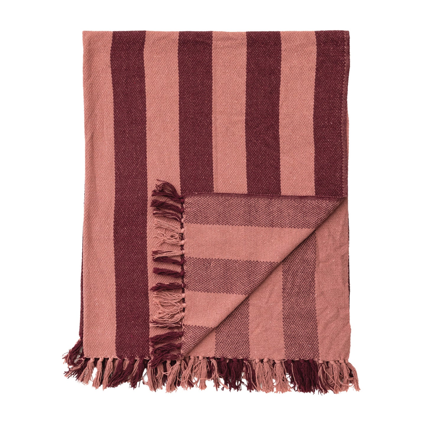 Woven Recycled Cotton Blend Striped Throw with Fringe
