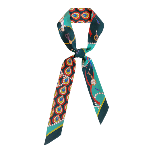 "Peacock" Silk Twilly Neck Bow