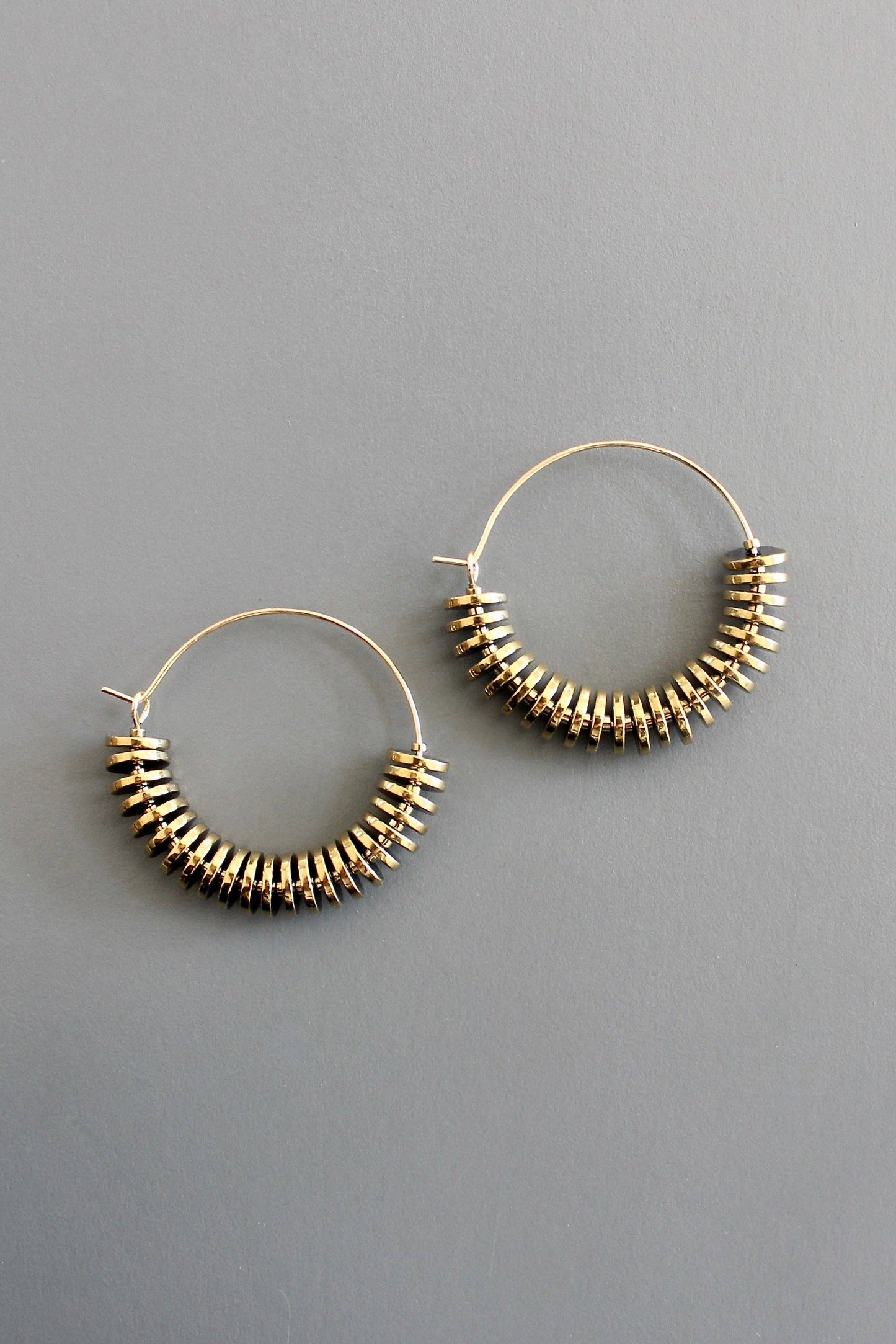 Gold hematite hoop earrings