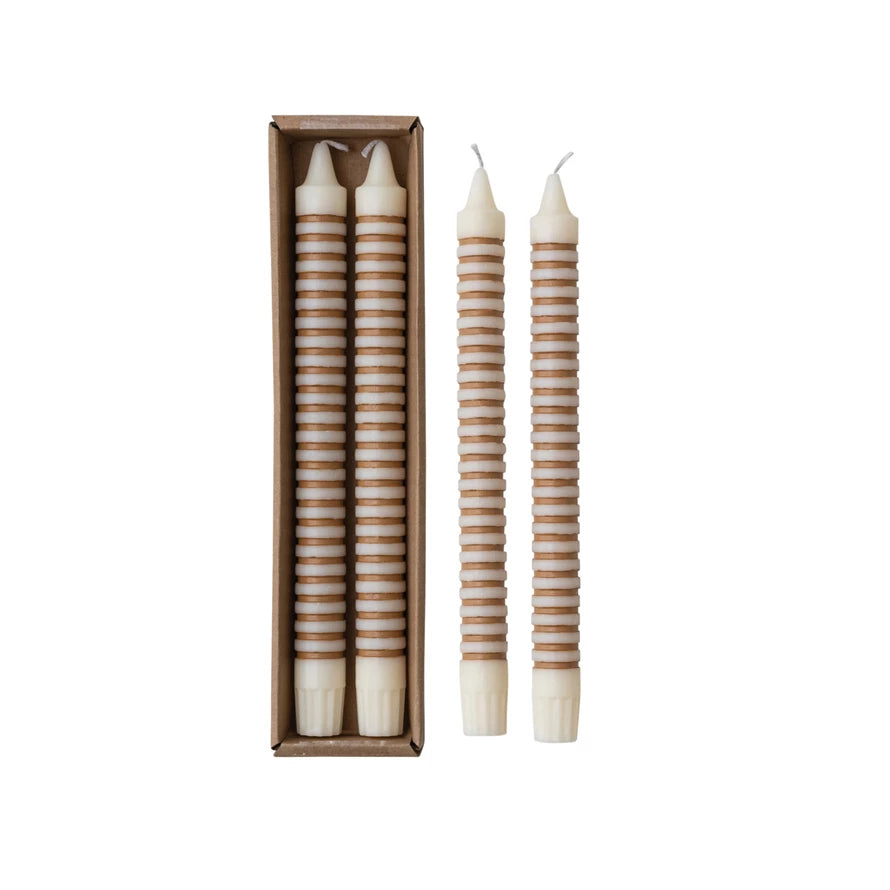 Unscented Striped Taper Candles in Box, Set of 2