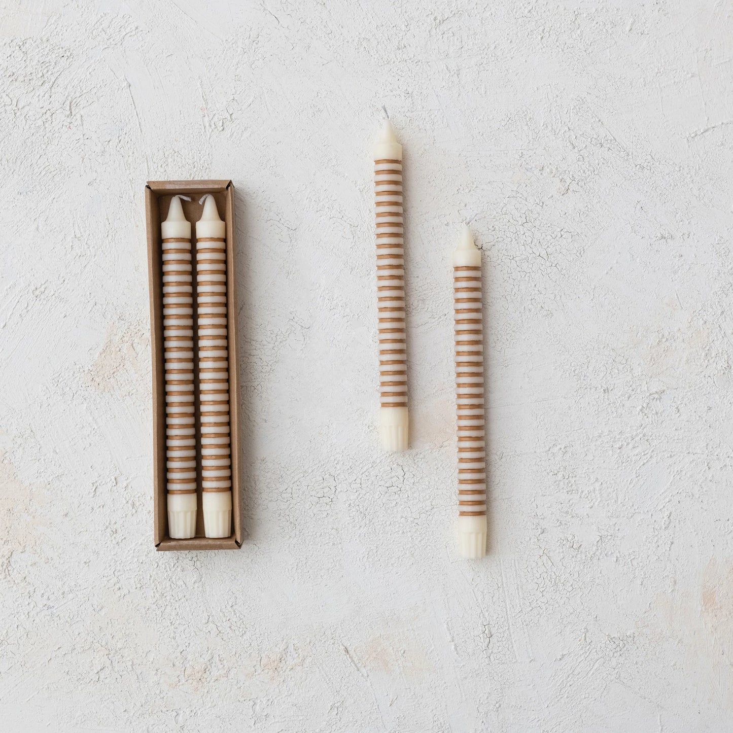 Unscented Striped Taper Candles in Box, Set of 2